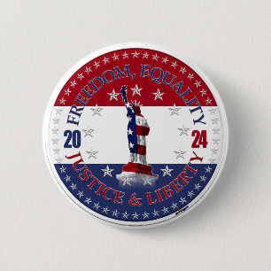 Badge Rond 5 Cm 2024 Rouge Liberté, Égalité, Justice Bleu de la Li