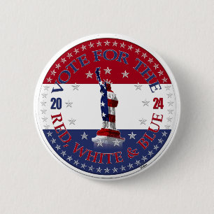 Badge Rond 5 Cm 2024 Votez pour la statue de la Liberté rouge blan