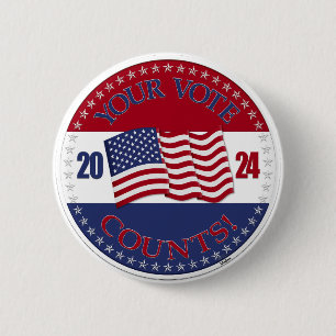 Badge Rond 5 Cm 2024 Votre vote compte avec le drapeau américain