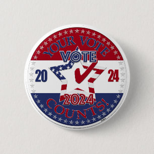 Badge Rond 5 Cm 2024 Votre Vote Compte VOTE 2024 Étoile Coche