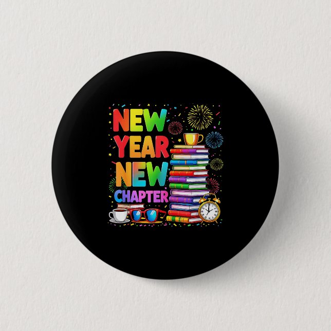 Badge Rond 5 Cm 2026 Bookworm Funny Happy New Year Chapter Book Lo (Devant)