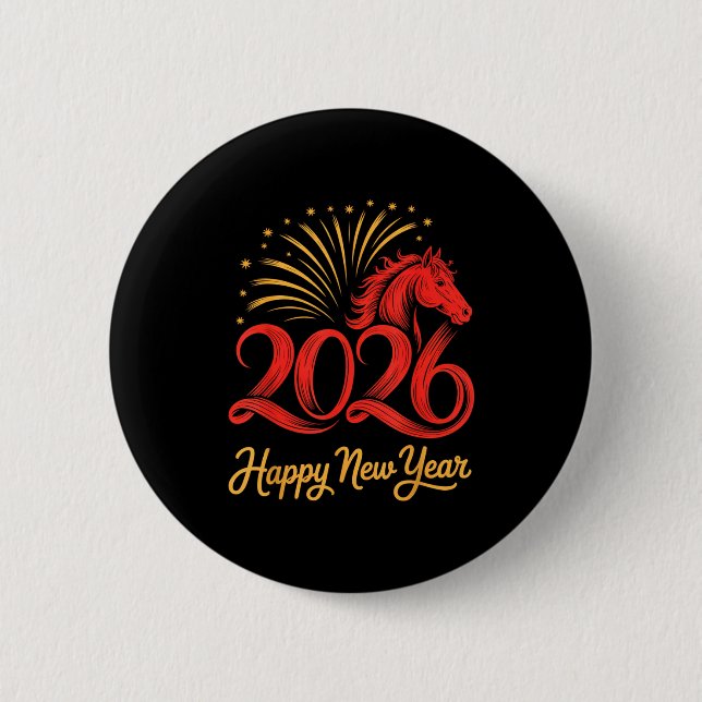 Badge Rond 5 Cm 2026 Chinese Zodiac Horse Year Happy New Year Fire (Devant)