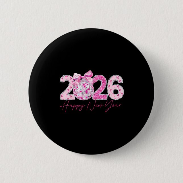 Badge Rond 5 Cm 2026 Happy New Year Bow Patch Disco Ball  (Devant)