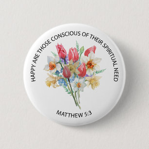 Badge Rond 5 Cm 2026 JW Année Texte Matthieu 5v3 Fleurs de printem