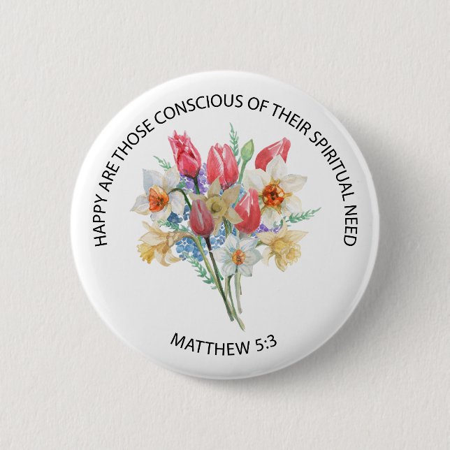 Badge Rond 5 Cm 2026 JW Year Text Matthew 5v3 Spring Flowers (Devant)