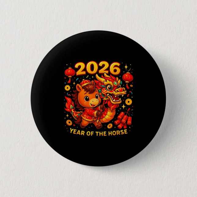 Badge Rond 5 Cm 2026 Year Of The Horse Cute Lunar Newyear Art  (Devant)
