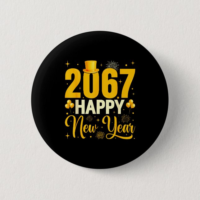 Badge Rond 5 Cm 2067 Happy New Year Retro Funny 67 Six Seven Meme  (Devant)
