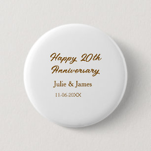 Badge Rond 5 Cm 20e anniversaire marron doré heureux nom datsimple