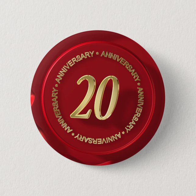 Badge Rond 5 Cm 20e anniversaire sceau de cire rouge (Devant)