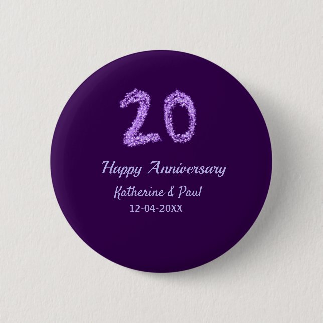 Badge Rond 5 Cm 20e heureux anniversaire ajouter nom du couple dat (Devant)