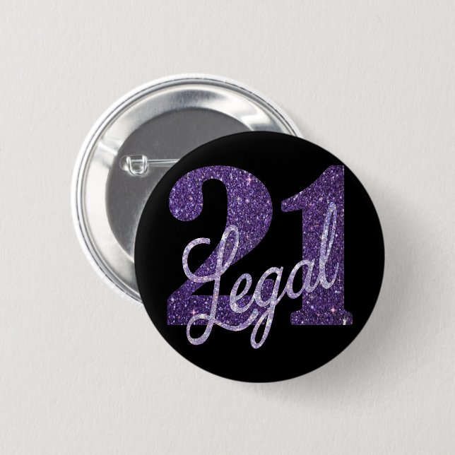 Badge Rond 5 Cm 21 and legal | Purple 21st Birthday Chic Glitter (Devant & derrière)