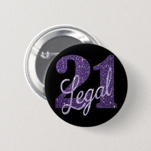 Badge Rond 5 Cm 21 and legal   Purple 21st Birthday Chic Glitter