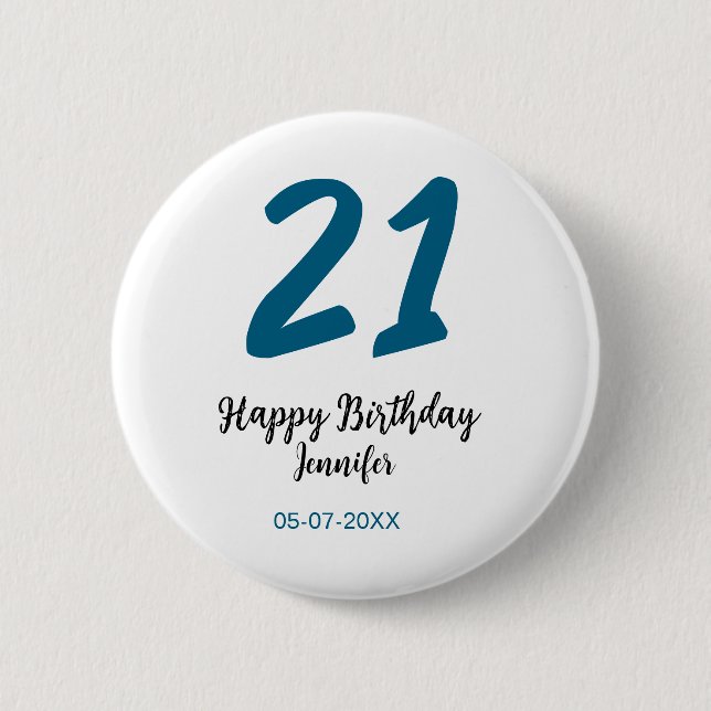 Badge Rond 5 Cm 21 ans audacieux lettre bleue simple minimum (Devant)
