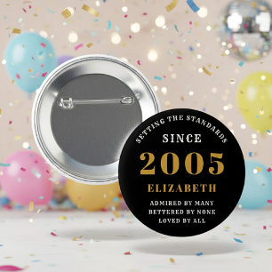 Badge Rond 5 Cm 21e anniversaire 2005 Élégant Chic Noir Or