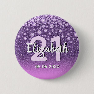 Badge Rond 5 Cm 21e anniversaire parties scintillant diamants rose