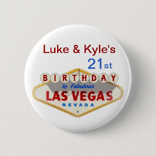 Badge Rond 5 Cm 21ème bouton d'anniversaire de Las Vegas de Luc e