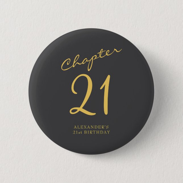 Badge Rond 5 Cm 21st Birthday Party Gold Script Blue  (Devant)