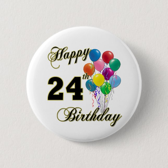Badge Rond 5 Cm 24èmes cadeaux d'anniversaire heureux avec des (Devant)