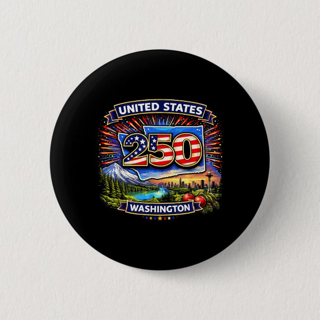 Badge Rond 5 Cm 250 Ans d'Indépendance de Washington des États-Uni (Devant)