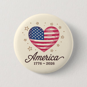 Badge Rond 5 Cm 250 Ans Drapeau Cœur 1776 2026 250e 4 Juillet