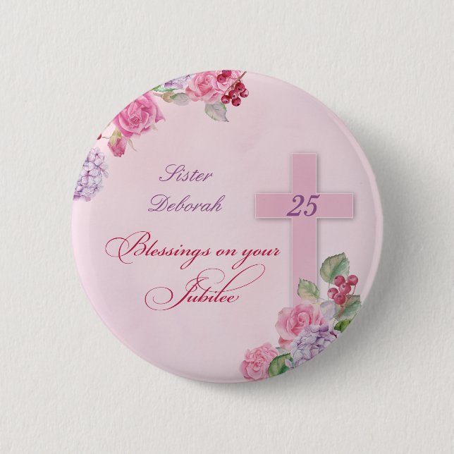 Badge Rond 5 Cm 25e anniversaire de la vie religieuse Nonne cathol (Devant)