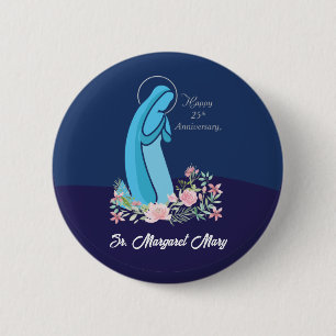 Badge Rond 5 Cm 25e anniversaire de la vie religieuse Nun Fleur ro
