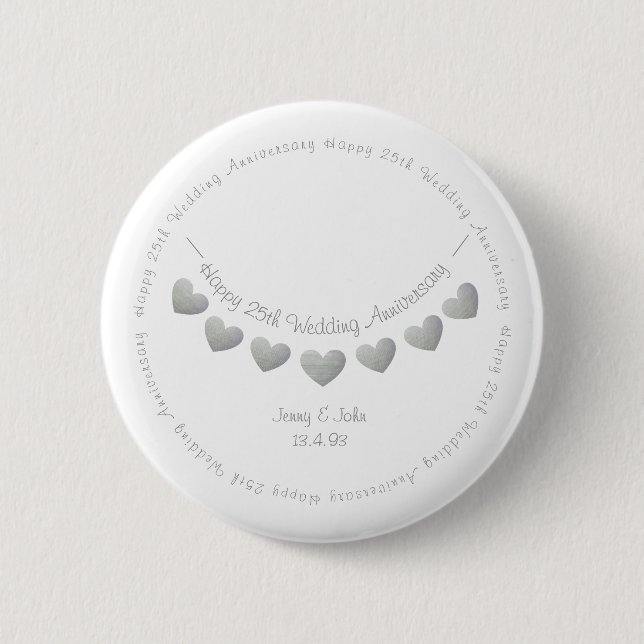 Badge Rond 5 Cm 25e anniversaire de Mariage d'argent conception de (Devant)