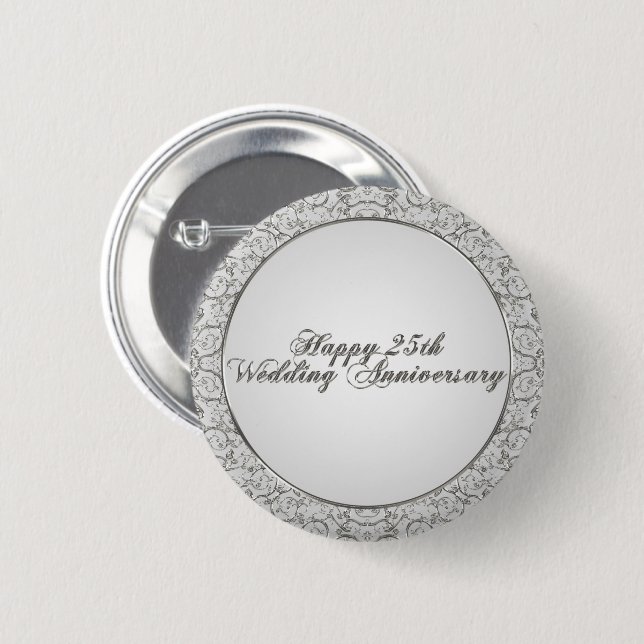 Badge Rond 5 Cm 25ème Bouton d'anniversaire de mariage (Devant & derrière)