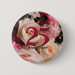 Badge Rond 5 Cm 25ème Boutons d'anniversaire de mariage