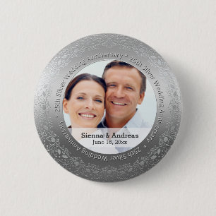 Badge Rond 5 Cm 25ème Mariage d'argent avec une photo