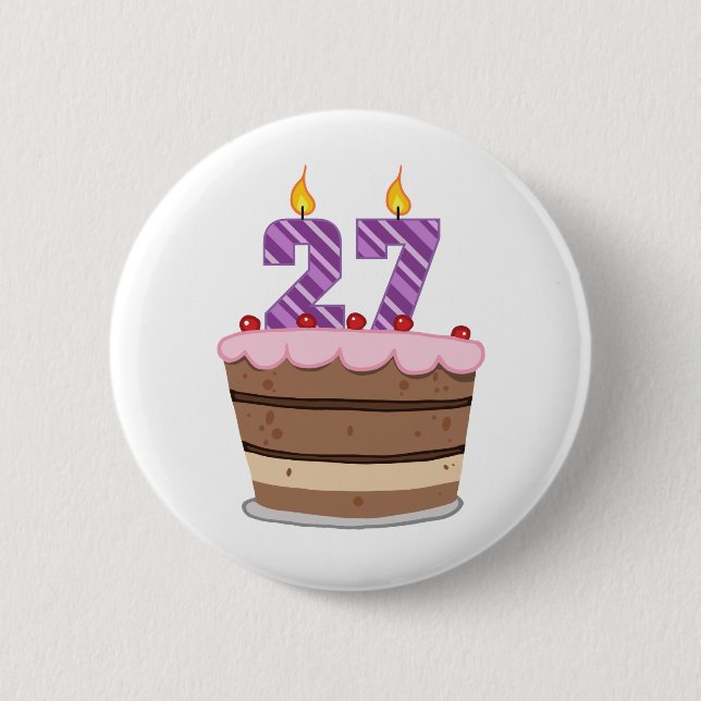 Badge Rond 5 Cm 27 ans sur le gâteau d'anniversaire (Devant)