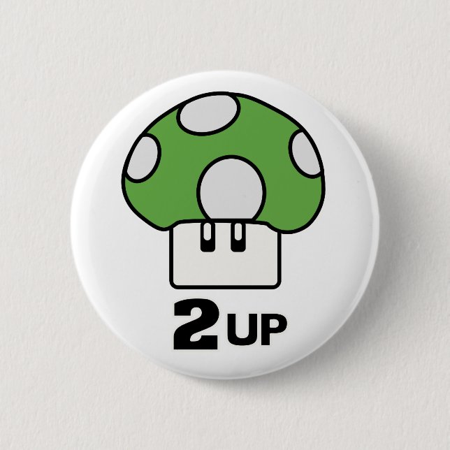 Badge Rond 5 Cm 2 Bouton de champignons vers le haut (Devant)