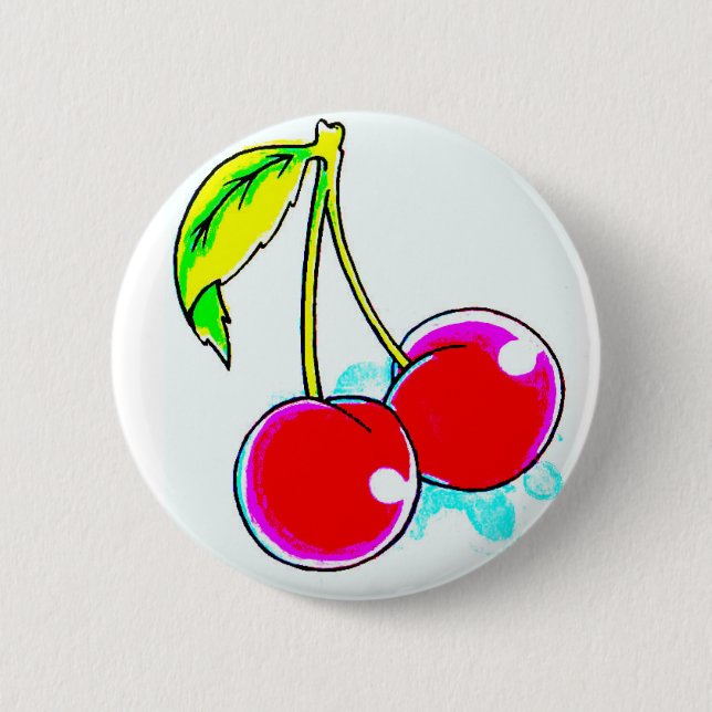 Badge Rond 5 Cm 2 cerises rouges (Devant)