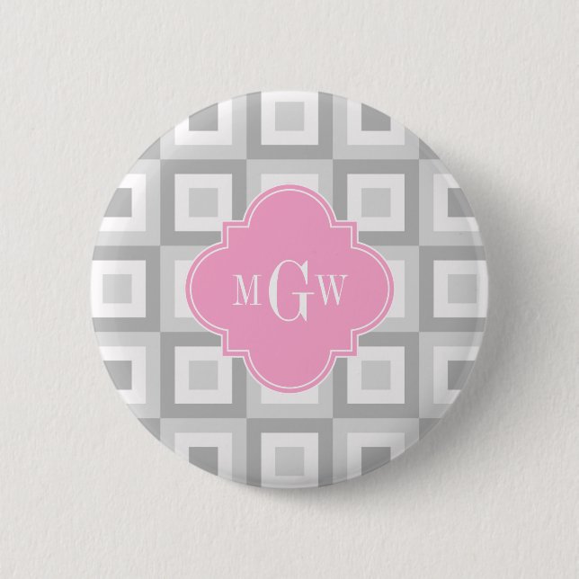 Badge Rond 5 Cm 2 Gris What Conc Carré Rose Quatrefoil 3 Monogramm (Devant)