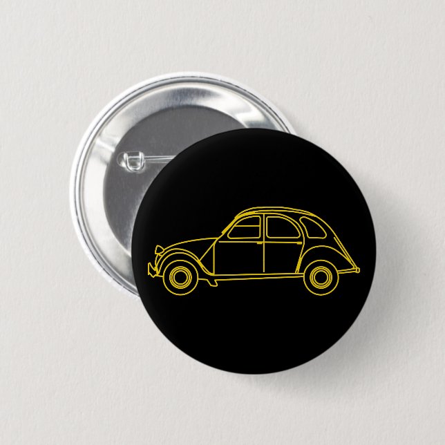 Badge Rond 5 Cm 2CV Deux Chevaux bleu jaune (Devant & derrière)