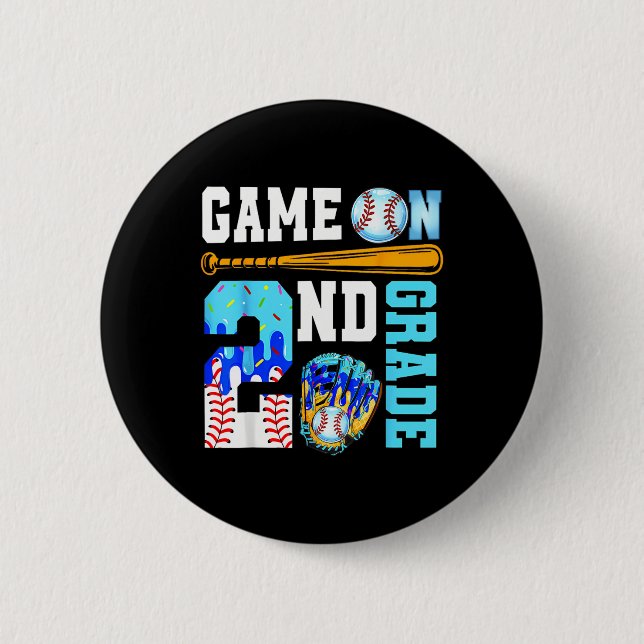 Badge Rond 5 Cm 2E Année Retour À L'École Basse De Baseball Crème  (Devant)