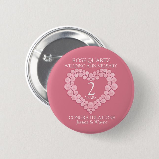 Badge Rond 5 Cm 2e anniversaire mariage rose quartz photo coeur (Devant & derrière)