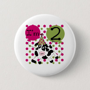 Badge Rond 5 Cm 2ème anniversaire de vache rose