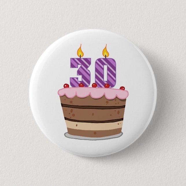 Badge Rond 5 Cm 30 ans sur le gâteau d'anniversaire (Devant)