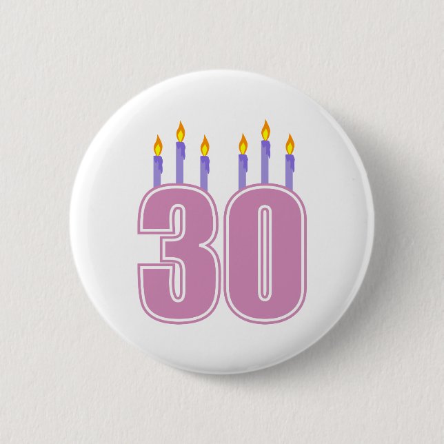 Badge Rond 5 Cm 30 bougies d'anniversaire (rose/pourpre) (Devant)