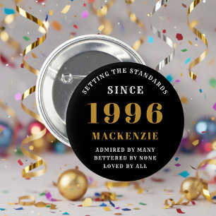 Badge Rond 5 Cm 30e Anniversaire 1996 Élégant Chic Noir Or