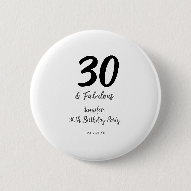 Badge Rond 5 Cm 30e anniversaire ajouter nom date année noir (Devant)