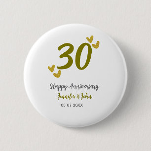 Badge Rond 5 Cm 30e anniversaire heureux couple de mariages gris d