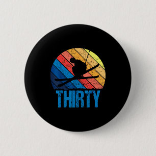 Badge Rond 5 Cm 30e anniversaire rétro ski ski homme de 30 ans