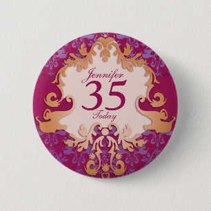 Badge Rond 5 Cm "35 Aujourd'hui" nom d'âge damask éléphant bouton/