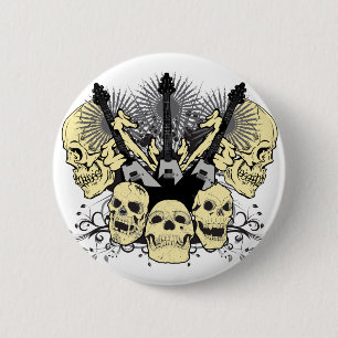 Badge Rond 5 Cm 3 crânes de guitares