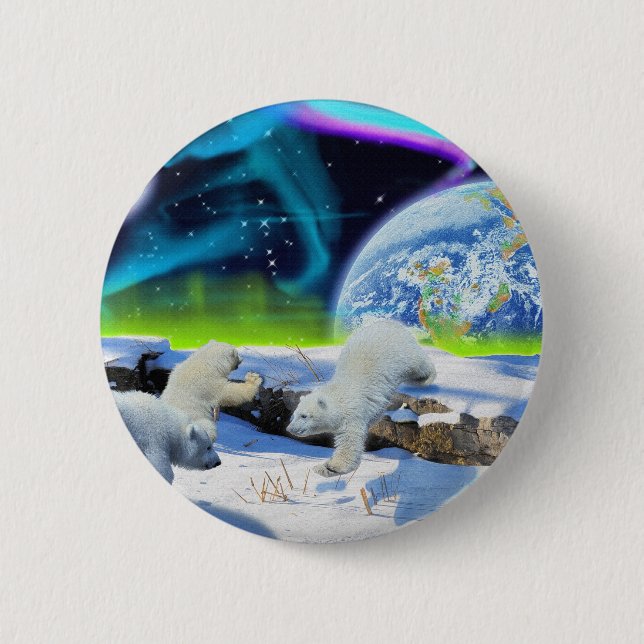 Badge Rond 5 Cm 3 cubes d'ours polaires jouant dans la neige - Art (Devant)