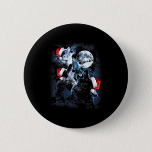 Badge Rond 5 Cm 3 Loups Hurlements Sous Lune Noël Santa Loup L