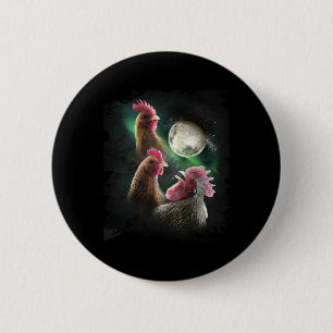 Badge Rond 5 Cm 3 Poules Lune Loup Poules Loups Hurleurs