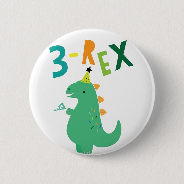 Badge Rond 5 Cm 3 Rex Anniversaire Garçon Dinosaur Pin (Devant)